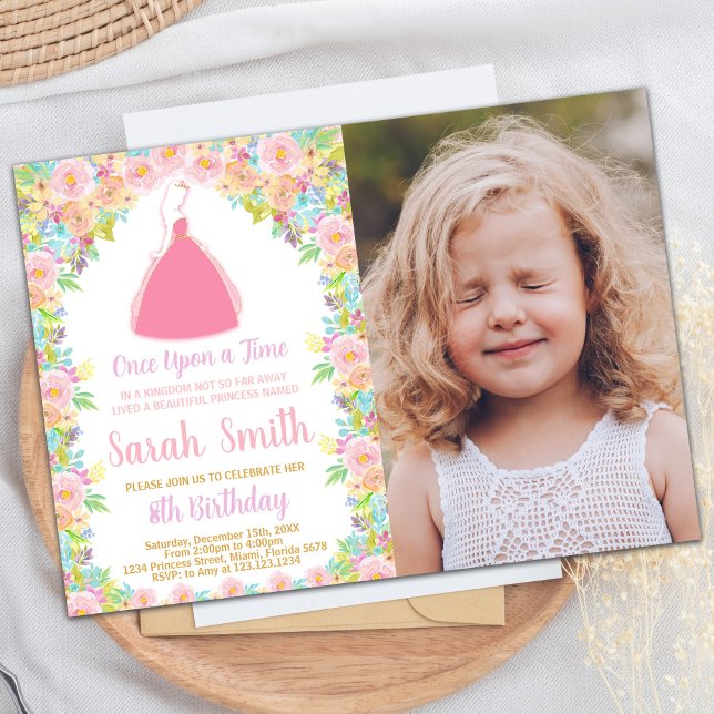 Convites Foto: princesa brilhante princesa brilhante Aniver (Photo Pink Princess Glitter Princess Birthday Invitation)