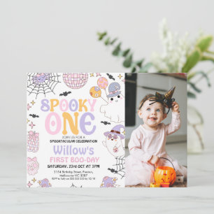 Convites Foto Purple Halloween Spooky Um primeiro aniversar