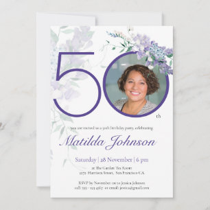 Convites Foto Púrpura Floral Elegante Personalizada 50º Ani