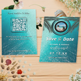 Convites Foto | QR Code Beach Wedding Modern Salvar Data