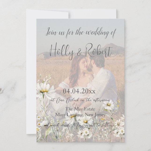 Convites Foto QR Code Daisy Wedding (Frente)