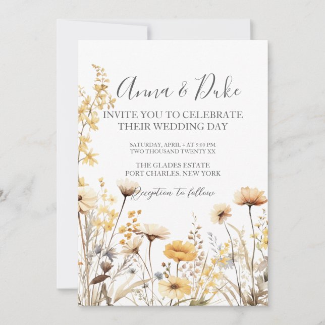 Convites Foto QR Código Wildflower Wedding (Frente)