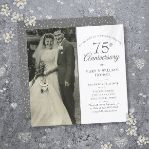 Convites Foto Quadrada de Casamento Elegante de 75º Anivers