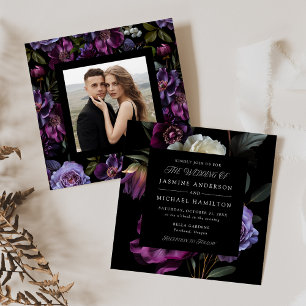 Convites Foto Quadrada Floral Gótica Mal-humorada Casamento
