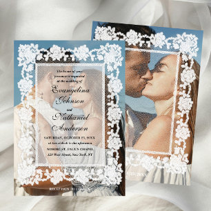 Convites Foto Quadro de Renda Atemporal Casamento Formal