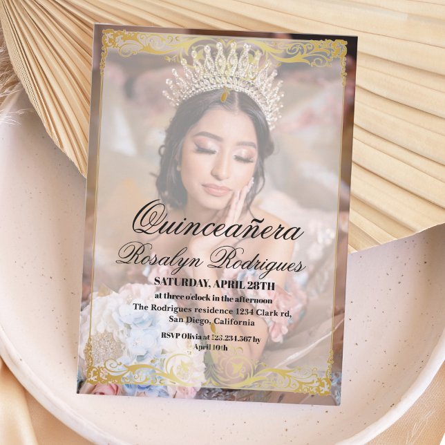 Convites Foto Quinceañera Bohemian Script (Criador carregado)