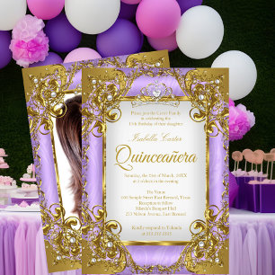 Convites Foto Quinceanera Ouro Branco Pearl Tiara