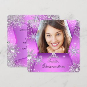 Convites Foto Quinceanera Rosa Roxo Inverno Mundo Mágico