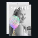 Convites *~* FOTO - Rainbow Sweet 16 Balão AP29 Aniversário<br><div class="desc">(procure designs semelhantes no AP29 em vários produtos) ((Este design pode ser facilmente adaptado a QUALQUER IDADE ou EVENTO )) Consulte a página se precisar de ajuda. *~* Energy Enhanced SWEET 16 Convite de aniversário. Altere / Edite o texto e a FOTO da doce 16 Birthday Girl. Abstrato Artsy Girly...</div>