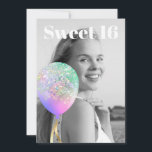 Convites *~* FOTO - Rainbow Sweet 16 Balão AP29 Aniversário<br><div class="desc">(procure designs semelhantes no AP29 em vários produtos)((Este design pode ser adaptado facilmente a QUALQUER IDADE ou EVENTO )) Consulte a página se precisar de ajuda. *~* Energy Enhanced SWEET 16 Convite de aniversário. Altere / Edite o texto e a FOTO da doce 16 Birthday Girl. Abstrato Artsy Girly Chic...</div>