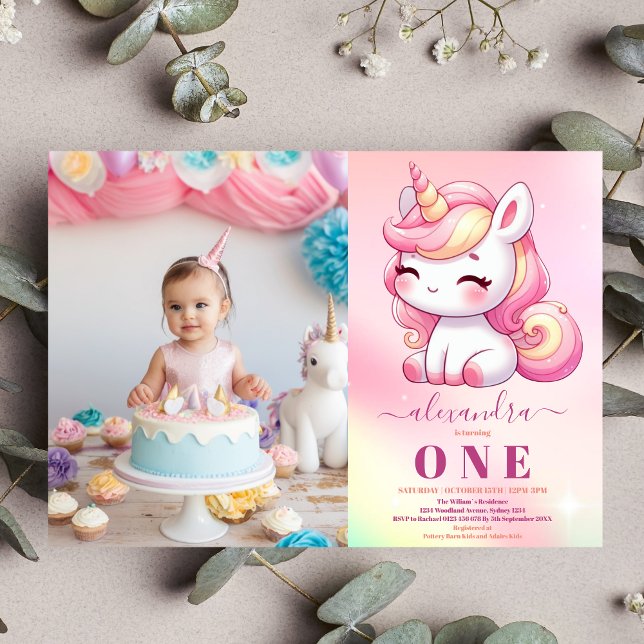 Convites Foto: Rainbow Unicorn Birthday Invitation 1rua (Criador carregado)