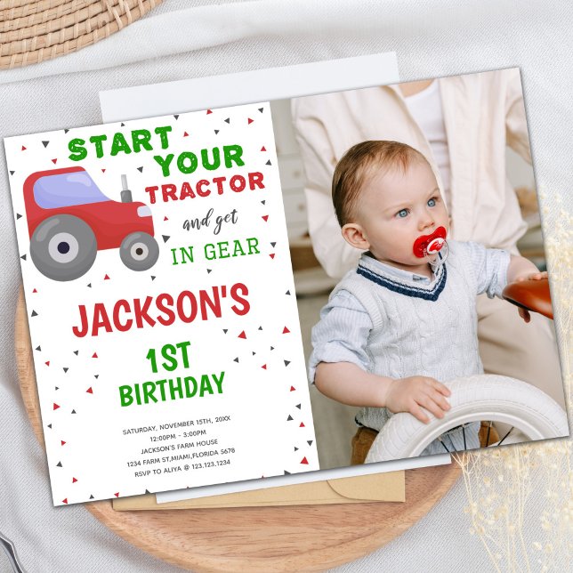Convites Foto: Red Trator Birthday (Photo Red Tractor Birthday Invitations)