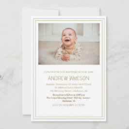 Convites Foto redonda Dourada cristã elegante | Batismo