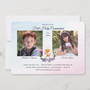 Convites Foto religiosa azul e rosa