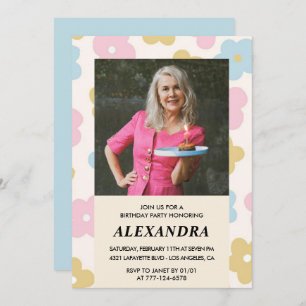 Convites Foto Retro Floral Padrão 71rua aniversário