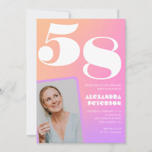 Convites Foto Retro Gradiente Rosa Aniversário de 58 anos