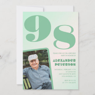 Convites Foto retrô gradiente verde Homem aniversário de 98