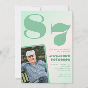 Convites Foto Retro Green Gradient Man 87.º aniversário