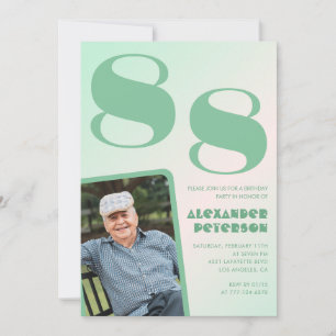 Convites Foto Retro Green Gradient Man 88th aniversário
