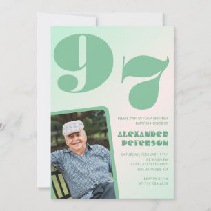 Convites Foto Retro Green Gradient Man 97.º aniversário