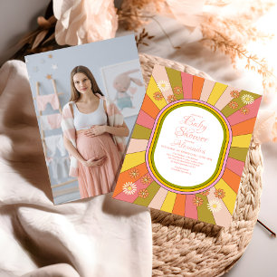 Convites Foto Retro Groovy 70's Themed Chá de fraldas