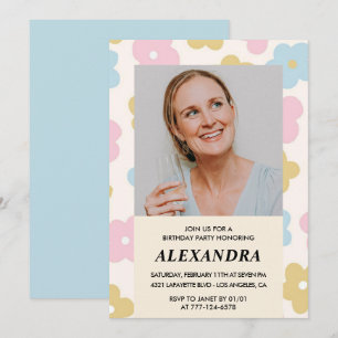 Convites Foto Retro Padrão Floral 47 anos