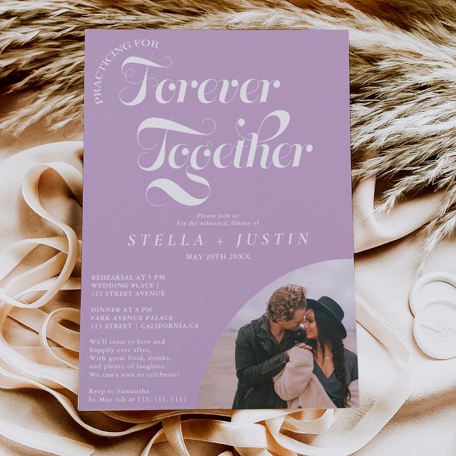 Convites foto retrô para sempre jantar de ensaio lavanda (Criador carregado)