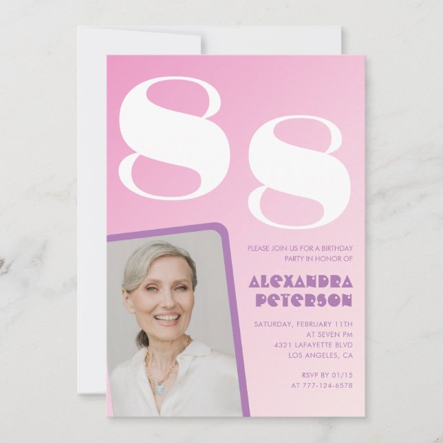 Convites Foto Retro Pink 88º aniversário (Frente)
