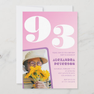 Convites Foto Retro Pink 93º aniversário