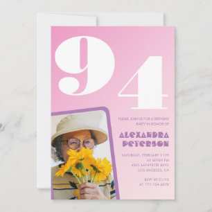 Convites Foto Retro Pink 94.º aniversário