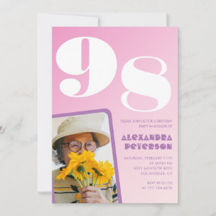 Convites Foto Retro Pink 98.º aniversário