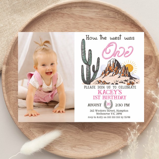 Convites Foto Retroativa Como O Ocidente Era Um primeiro an (Girls Photo How the West Was One 1st Birthday Invitation, Baby Girl First Birthday Invite, Wild West)