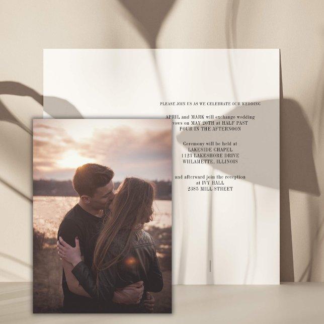 Convites Foto Romance Wedding (Romantic wedding or engagement photo with simple invitation on reverse.)