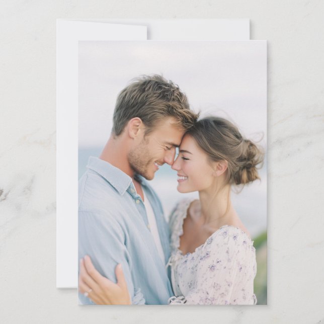 Convites Foto Romântica Azul Floral (Frente)