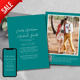 Convites Foto Romântica Do Teal Qr Code Rsvp Casamento