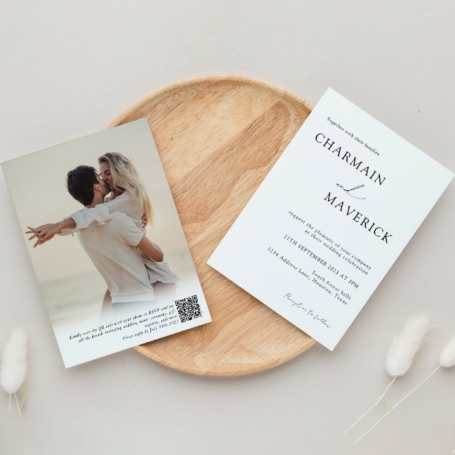 Convites Foto Romântica Simples Typografia QR code Casament (Criador carregado)