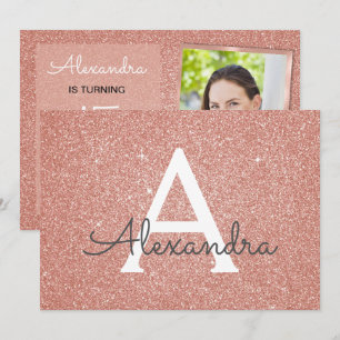 Convites Foto rosa-azul-rosa com Rosa de faísca de 15 doce