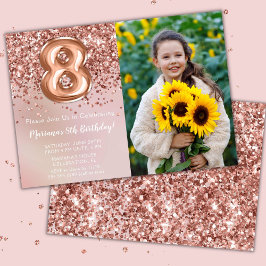 Convites Foto Rosa Dourada Kids Girl 8th Festa de aniversár