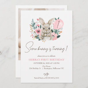 Convites Foto Rosa Floral Alguns primeiros aniversarios De