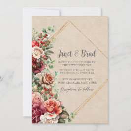Convites Foto Rosa Floral Eucalyptus Código QR Casamento