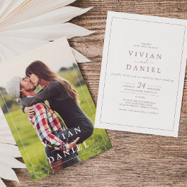 Convites Foto Rosa minimalista Dourada no casamento