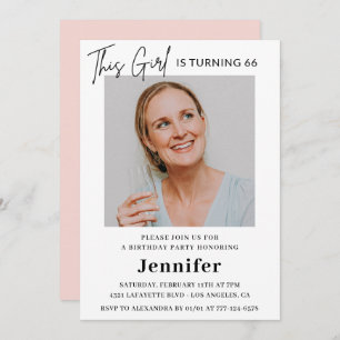 Convites Foto rosa moderna Elegante 66 anos