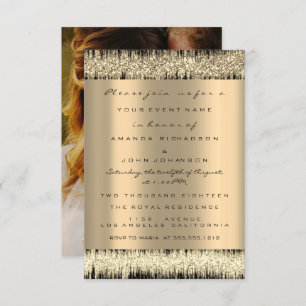 Convites Foto Rosa Noivado Casamento Faux Dourado Sepia