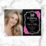 Convites Foto rosa preta prata rosa 50º aniversário<br><div class="desc">Elegante convite de 50 anos florais com sua foto. Design cor-de-rosa preto vírgula com prata brilhante. Possui rosas cor-de-rosa, fonte de script e confetti. Perfeito para uma festa de comemoração de na moda adulto. Personalize com seus próprios detalhes. Pode ser personalizado para qualquer idade! Impressos convites Zazzle ou modelo de...</div>