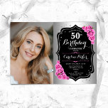 Convites Foto rosa preta prateada elegante 50º aniversário<br><div class="desc">Elegante convite floral feminino para o 50º aniversário com sua foto. Glam design com falso prata. Possui rosas cor-de-rosa, fonte de script e confetti. Perfeito para uma festa de comemoração de na moda adulto. Personalize com seus próprios detalhes. Pode ser personalizado para qualquer idade! Impressos convites Zazzle ou modelo de...</div>