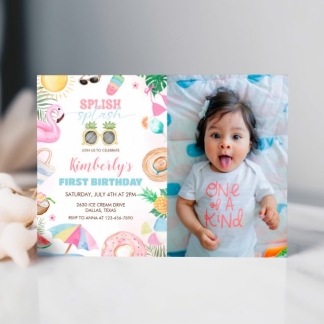 Convites Foto Rosa Rosa Da Piscina Da Rapariga Do Splash (Criador carregado)