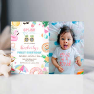 Convites Foto Rosa Rosa Da Piscina Da Rapariga Do Splash