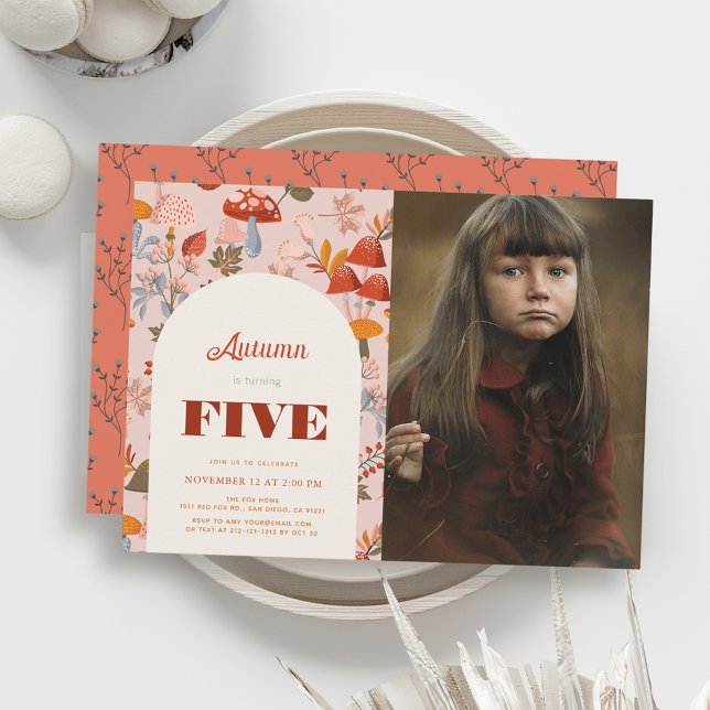 Convites Foto Rosa Rosa de Aniversário do Cogumelo (Criador carregado)