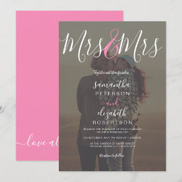 Convites Foto rosa rosa de script da mrs moderna casamento 