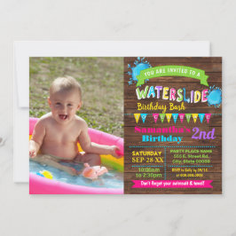 Convites Foto rosa-rosa-quente de aniversário de água, pous